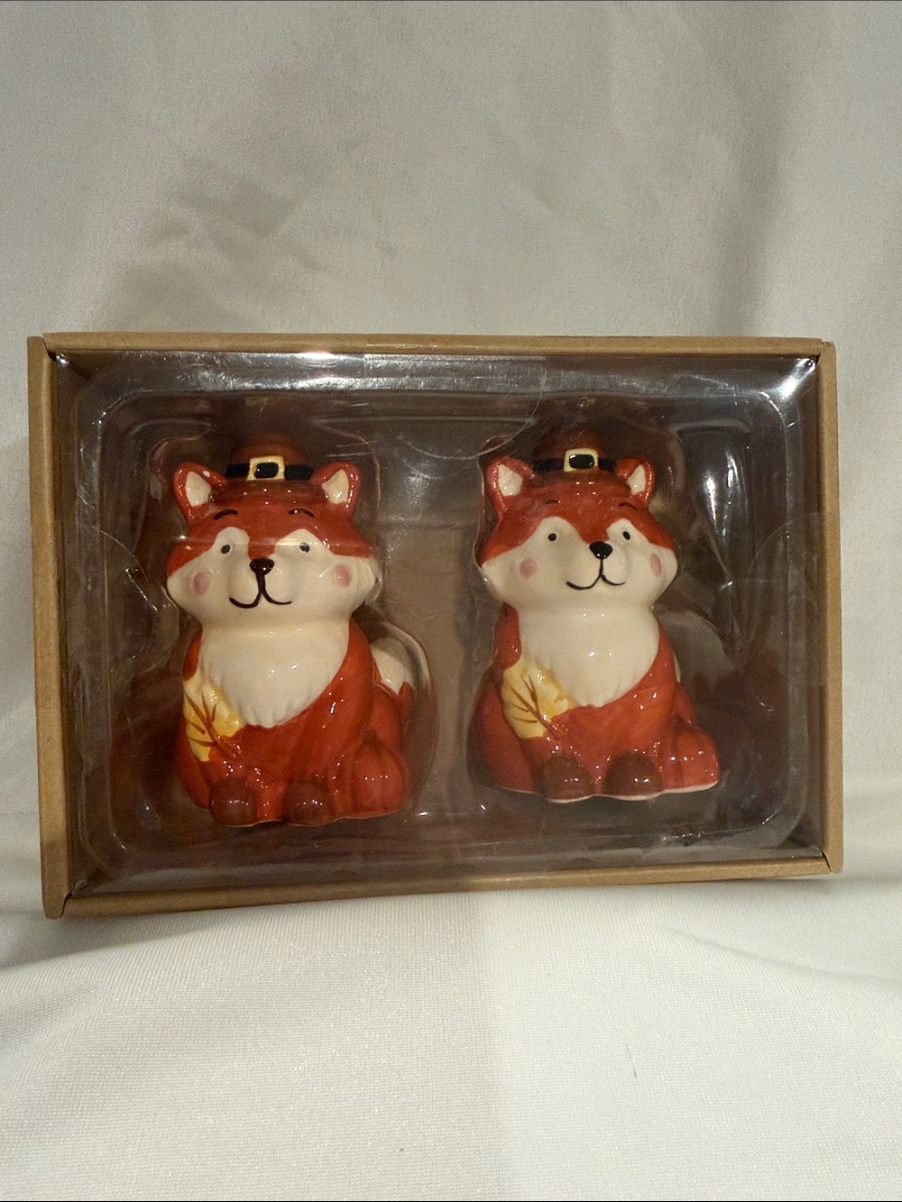 Ceramic Fox Salt & Pepper Shaker Set - Orange